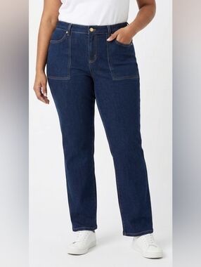 Michael Kors Women's Dark Blue Selma Straight-Leg Jeans Size 14